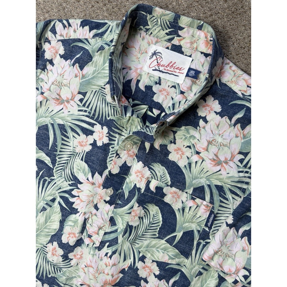 Chubbies Shirt Mens Large Blue Floral Hawaiian Short Sleeve Button‎ Up Popover